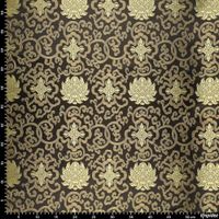Brokatstoff Ornamente schwarz gold mit Maßband – Größe des Musters
