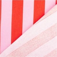 Dekostoff Panama Streifen rosa rot 1,45m Breite Detailansicht von Stoff mit breiten rosa und roten Streifen, Vorder- und Rückseite sichtbar