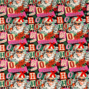 Sweat Weihnachtsstoff Retro Weihnachtsmann HO HO pink schwarz 145cm Sweatstoff mit Weihnachtsmann Motiv, pink und schwarz, Retro Design, vollflächig abgebildet