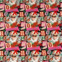 Sweatstoff mit Weihnachtsmann Motiv, pink und schwarz, Retro Design, vollflächig abgebildet