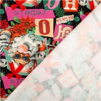 Sweatstoff Vorder- und Rückseite, Weihnachtsmann Motiv, retro Schriftzüge, weiche Innenseite, bunte Farben