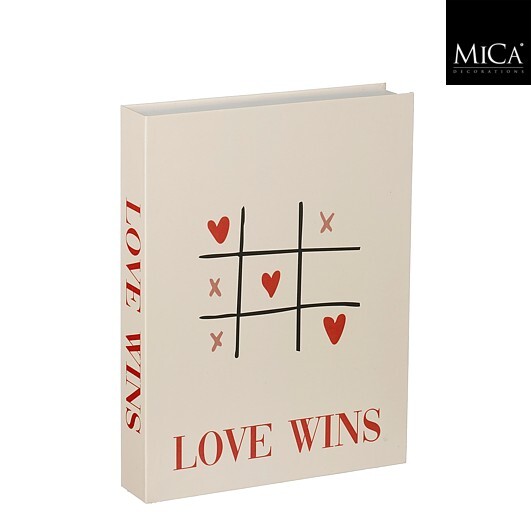 Dekobuch Love wins aus Recyclingpapier off white 29 x 22 cm Dekobuch in Off White mit Tic-Tac-Toe aus roten Herzen und Schriftzug LOVE WINS