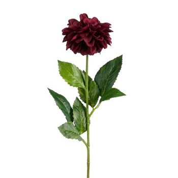Kunstblume Dahlie aus Polyester bordeaux 57 cm Künstliche Dahlie mit gefüllter Blüte in Bordeaux und grünen Blättern