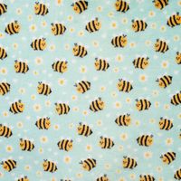 Fleece Stoff mit Bienen und Gänseblümchen auf Mint – Polarfleece Digitaldruck 155 cm, Stoffansicht