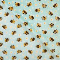 Fleece Stoff mit Bienen und Gänseblümchen auf Mint – Polarfleece Digitaldruck 155 cm, weitere Stoffansicht
