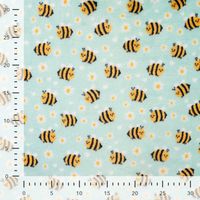 Fleece Stoff mit Bienen und Gänseblümchen auf Mint – Polarfleece Digitaldruck 155 cm, mit Maßband zur Größeneinschätzung