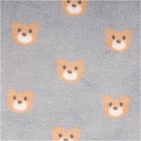 hellgrauer Polarfleece mit Teddybär-Motiv, weiche Oberfläche, bärige Gesichter gleichmäßig verteilt