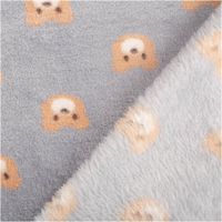 Fleece Stoff mit grauer und flauschiger Rückseite, Motiv Teddybärengesichter, beide Seiten sichtbar auf dem Bild
