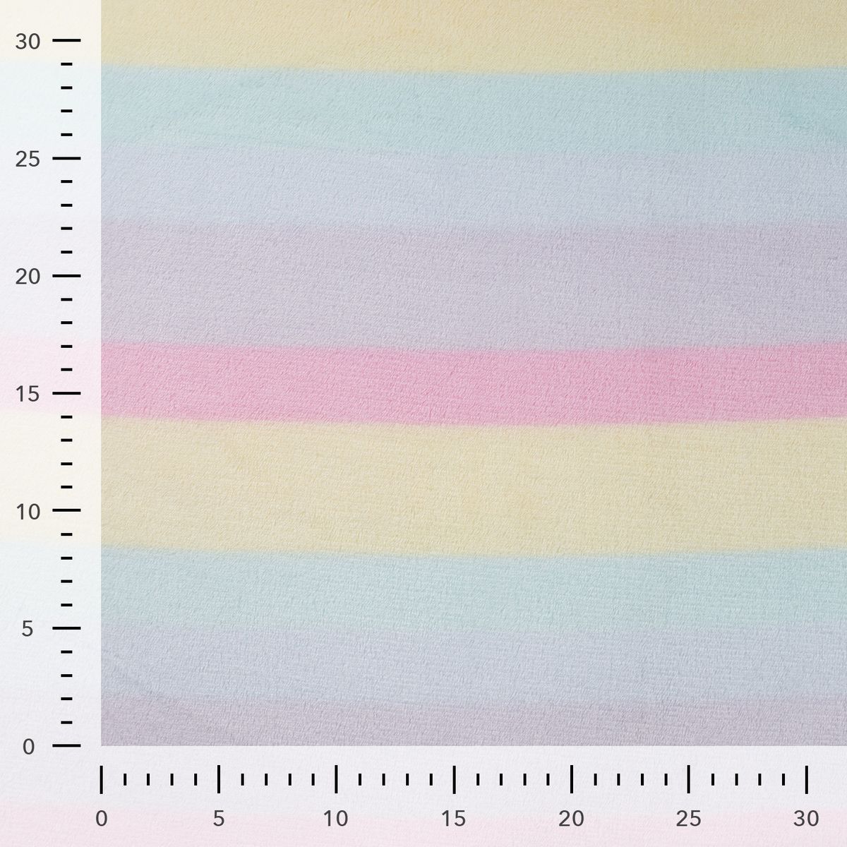 Fleece Stoff Farbverlauf pastell mit Maßband zur Größeneinschätzung Fleece Stoff mit Pastell-Farbverlauf in Streifen – Polarfleece Digitaldruck 145 cm, mit Maßband zur Größeneinschätzung