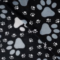 Fleece Stoff mit Pfoten in Grau und Weiß auf Schwarz – Polarfleece Digitaldruck 155 cm, weitere Stoffansicht