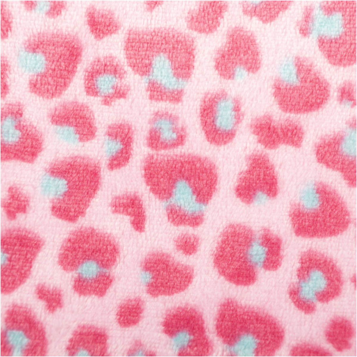 rosa Polarfleece mit pinkem Leopardenmuster und blauen Details in Großaufnahme