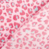 Fleece mit pink-blauem Leopardenmuster, Vorder- und Rückseite schräg angeordnet
