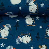 Stoffballen Sweatstoff Winterwonderland Schneemann jeansblau weiß, 150 cm breit, Meterware Stoffballen Sweatstoff Winterwonderland Schneemann jeansblau weiß, 150 cm breit, Meterware