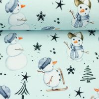 Stoffballen Sweatstoff Winterwonderland Schneemann hellmint weiß, 150 cm breit, Meterware Stoffballen Sweatstoff Winterwonderland Schneemann hellmint weiß, 150 cm breit, Meterware
