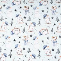 Sweatstoff angeraut Winterwonderland Schneemann hellmint weiß von Swafing 1,50m Breite hellmintfarbener Sweatstoff mit Schneemannmotiv und winterlichen Details flach ausgebreitet