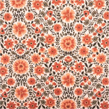 Baumwollstoff Popeline Blumen Ornamente altrosa terracotta grün 1,50m Breite Popeline Stoff mit großem Ornamentblumen-Muster in altrosa und terracotta auf Baumwolle