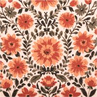 Baumwollstoff Popeline Blumen Ornamente altrosa terracotta grün 1,50m Breite Nahaufnahme eines Baumwollstoffs mit floralen Ornamenten in terracotta und grün auf altrosa Hintergrund