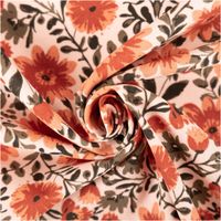 Baumwollstoff Popeline Blumen Ornamente altrosa terracotta grün 1,50m Breite Baumwollpopeline in altrosa mit grün-orangenen Blumen, Stoff zur Schnecke gedreht, florales Muster