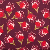 Baumwollstoff Popeline Blüten bordeaux rot rosa 1,50m Breite Popeline Baumwollstoff mit Blumenmuster in Rot und Rosa auf bordeauxfarbener Fläche, Musterdetail