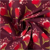 Baumwollstoff Popeline Blüten bordeaux rot rosa 1,50m Breite Baumwollpopeline in bordeauxrot, florales Motiv mit roten und rosa Blüten, das Material ist zur Spirale gedreht