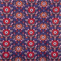 Baumwollstoff Popeline Blumen Ornamente blaulila rot 1,50m Breite Baumwollstoff mit Blumenornamenten in Blaulila und Rot, das Muster ist ebenmäßig flach ausgelegt