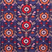 Baumwollstoff Popeline Blumen Ornamente blaulila rot 1,50m Breite Popeline aus Baumwolle mit Ornamenten und geblümtem Muster in Rot, Rosa und Lila, Detailaufnahme des Stoffdesigns
