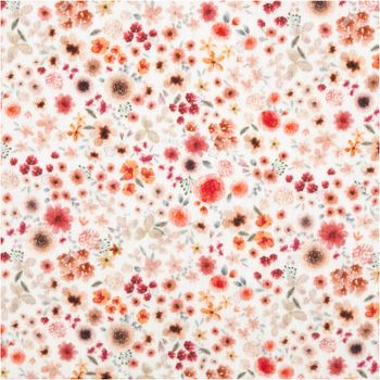 Musselin Stoff Baumwolle Digitaldruck Wiesenblumen weiß rot 1,30m Breite Baumwollstoff mit Wiesenblumen Motiv in Weiß und Rot, floral bedruckt, Aufnahme in Nahansicht