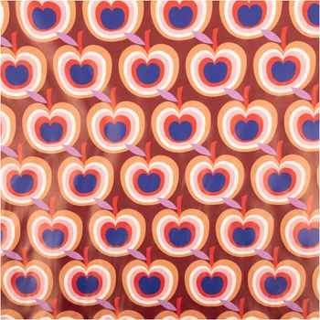 Regenjackenstoff beschichtet wasserabweisend Retro Äpfel braun rosa blau 1,40m Breite Regenjackenstoff mit Retro Apfel Motiv in Braun, Rosa und Blau, Motivansicht, moderne Farben