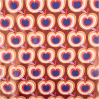 Regenjackenstoff beschichtet wasserabweisend Retro Äpfel braun rosa blau 1,40m Breite Regenjackenstoff mit Retro Apfel Motiv in Braun, Rosa und Blau, Motivansicht, moderne Farben