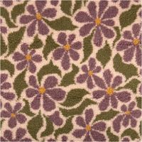 Nahaufnahme von Jacquard Teddyplüsch mit Retro Blumenmuster in flieder, grün und apricot