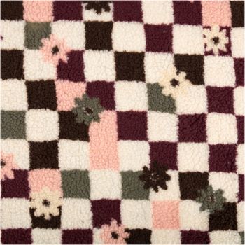 Teddystoff Jacquard Teddyplüsch Karo Schachbrett Blumen bordeaux creme rosa 1,6m Breite