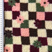 Teddystoff Jacquard Karo Schachbrett Blumen bordeaux creme rosa – Teddyplüsch Meterware