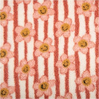 Teddystoff Jacquard Teddyplüsch Blumen Lachgesicht Streifen rosa koralle 1,6m Breite