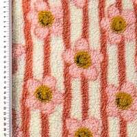 Teddystoff Jacquard Blumen mit Lachgesicht auf Streifen rosa koralle creme – Teddyplüsch Meterware