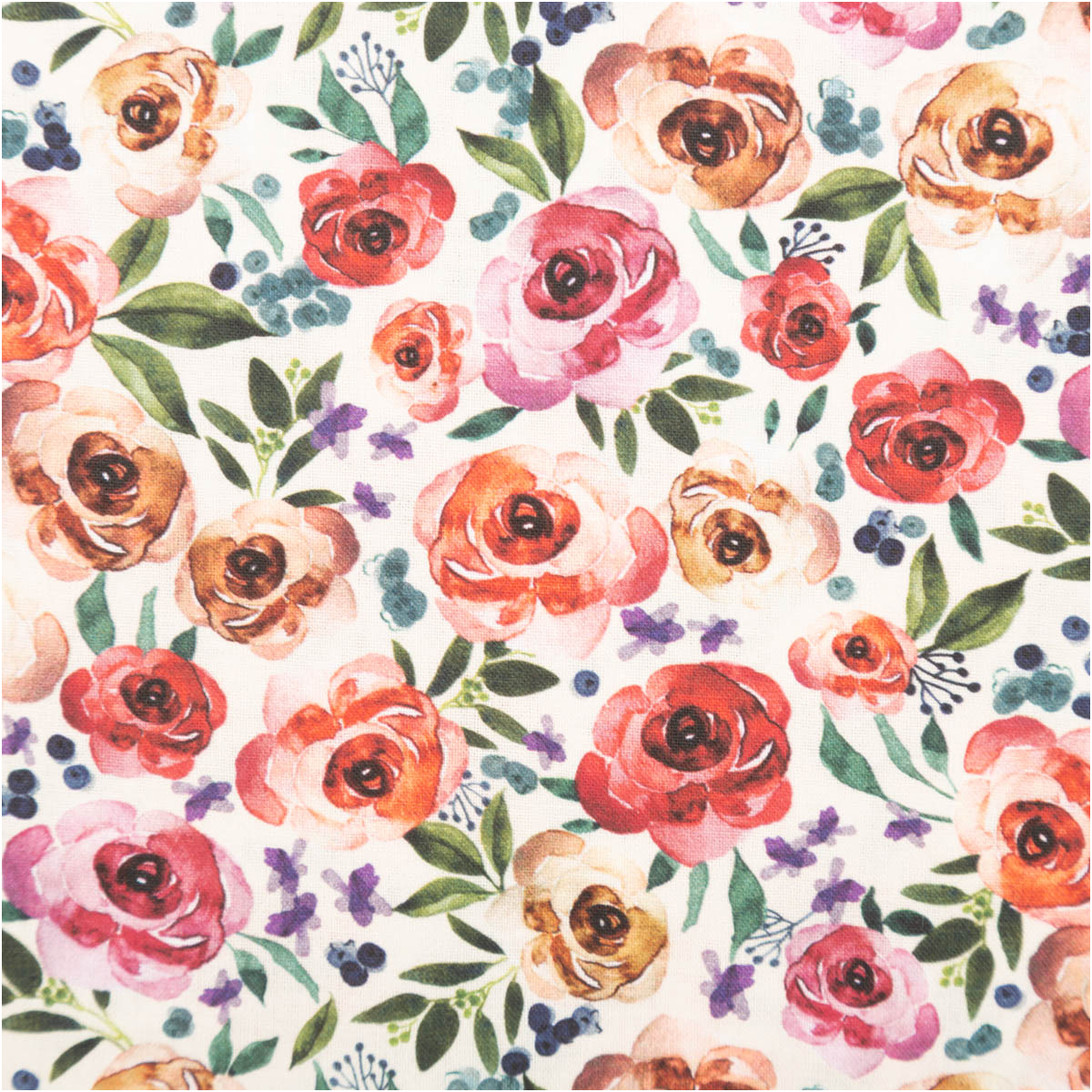 Baumwollstoff Popeline Digitaldruck Honorine Rosen Aquarell rosa rot 1,50m Breite Popeline Stoff mit floralem Aquarellmuster in Rosa und Rot, Nahaufnahme der bedruckten Baumwolle