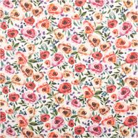 Baumwollstoff Popeline Digitaldruck Honorine Rosen Aquarell rosa rot 1,50m Breite Baumwollstoff mit Aquarellrosen in Rosa und Rot, florales Motiv, ausgebreitet fotografiert