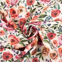 Baumwollstoff Popeline Digitaldruck Honorine Rosen Aquarell rosa rot 1,50m Breite Baumwollpopeline Stoff mit Aquarellrosen und Blättern in Rosa und Rot, floral gemustert, zur Spirale gedreht