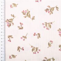 Musselin Stoff Baumwolle bedruckt Souella Blütenzweige zartrosa grün 1,30m Breite Musselin Baumwollstoff mit grün rosa Zweigen, Maßband am Rand, florales Motiv auf hellem Stoff