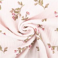 Musselin Stoff Baumwolle bedruckt Souella Blütenzweige zartrosa grün 1,30m Breite Musselin Stoff in zartrosa mit grünen Blütenzweigen, mittig zur Spirale gedreht, florales Design