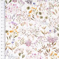 Baumwollstoff Popeline Digitaldruck Poacees Wildblumen Gräser flieder grün 1,50m Breite Popeline aus Baumwolle mit zartem Wildblumenmuster und Gräsern in Flieder und Grün, Stoffprobe mit Zentimeterraster