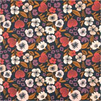 Baumwollstoff Popeline Palawa Blumen marineblau rosé 1,50m Breite Baumwollstoff mit buntem Blumenmuster auf marineblauem Hintergrund, Musteransicht aus der Nähe