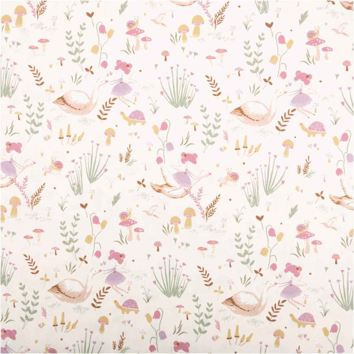 Cord Stoff Feincord Dima Blumensträuße dunkelblau rosé 1,45m Breite Feincord Baumwollstoff mit Enten, Blumen und Pilzen in Rosé, Hellgrün und Beige, Stoffmuster in flacher Ansicht
