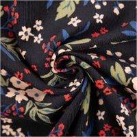 Cord Stoff Feincord Dima Blumensträuße dunkelblau rosé 1,45m Breite dunkelblauer Feincord mit kleinen Blumen in Rosé und Weiß, Stoff zur Spirale gedreht