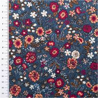 Cord Stoff Feincord Barjay Streublumen petrol rosa 1,45m Breite Feincord Stoff mit kleinen rosa und petrolfarbenen Blüten, Maßband am Rand, Stoffmuster klar erkennbar