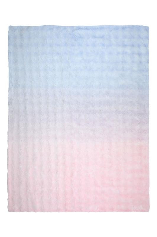 Decke Plaid Punky flauschig Waffelstruktur Farbverlauf rosa hellblau 120x150cm Plaid Punky ausgebreitet – Farbverlauf von Hellblau zu Rosa mit Waffelstruktur
