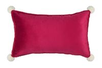Weihnachtskissen HOHOHO 30x50 cm – Rückseite uni rot mit Pompons an den Ecken