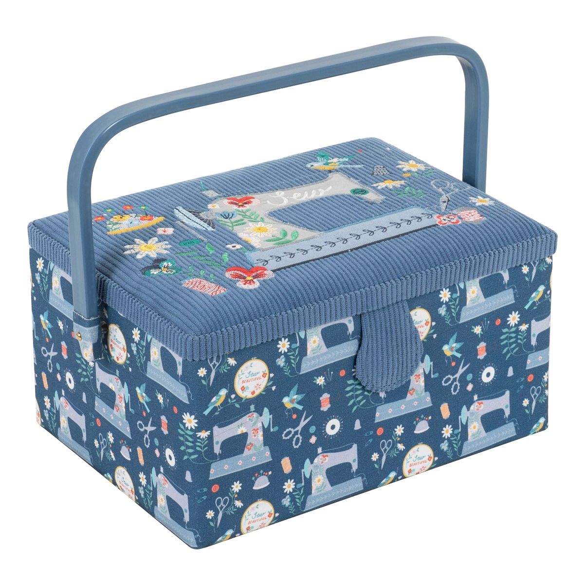 Nähkästchen Nähmaschinen bestickt blau 18,5 x 25,5 x 14,5 cm von Hobby Gift