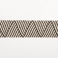 Gurtband elastisch Zickzack Jute-Optik schwarz weiß 5cm flach liegend in Nahaufnahme, Zickzackmuster in Jute-Optik