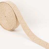 Gurtband elastisch Zickzack Jute-Optik ecru beige 5cm auf der Rolle, abgewickeltes Band mit zweifarbigem Zickzack