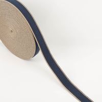 Gurtband Fischgrat dunkelblau 4cm auf der Rolle, abgewickeltes Band mit heller Webkante